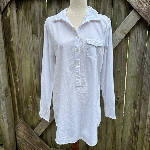 J. Crew Factory White Cotton Classic Everyday Popover Tunic Blouse - Picture 6 of 9